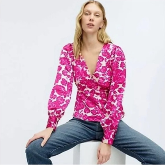 Jcrew Floral V-neck Button Blouse - Picture 1 of 8
